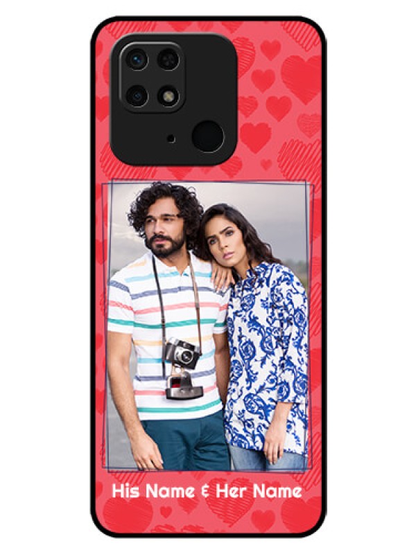 Custom Redmi 10 Photo Printing on Glass Case - with Red Heart Symbols Design