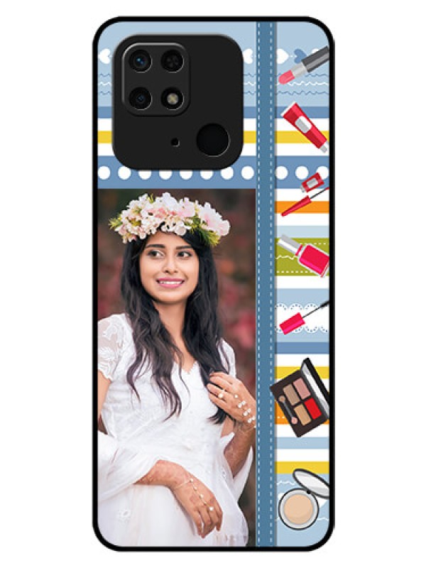 Custom Redmi 10 Personalized Glass Phone Case - Makeup Icons Design