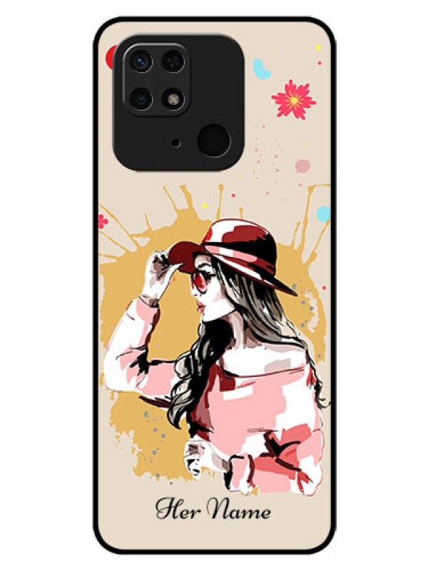 Custom Xiaomi Redmi 10 Photo Printing on Glass Case - Women with pink hat Design