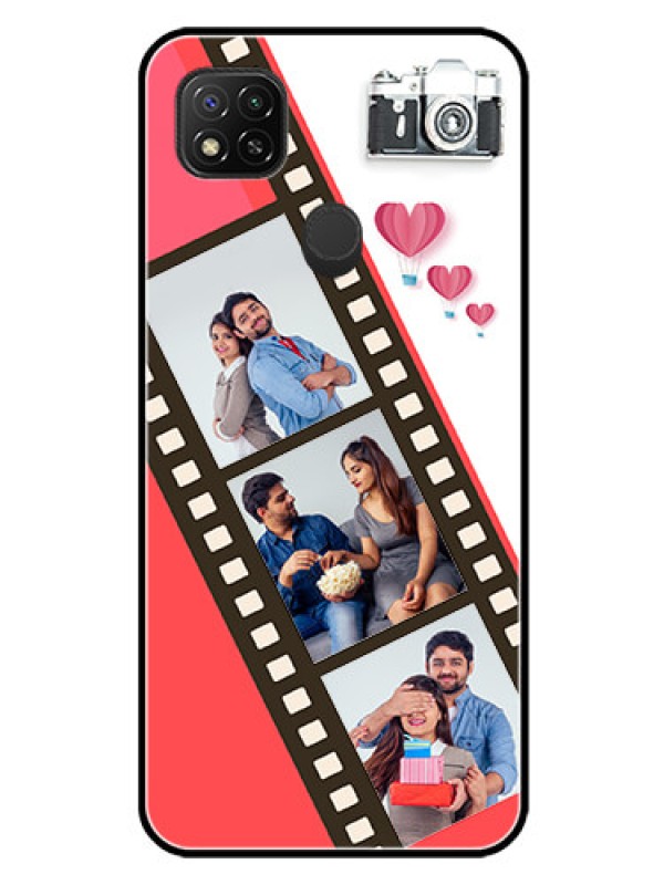 Custom Xiaomi Redmi 10A Personalized Glass Phone Case - 3 Image Holder with Film Reel