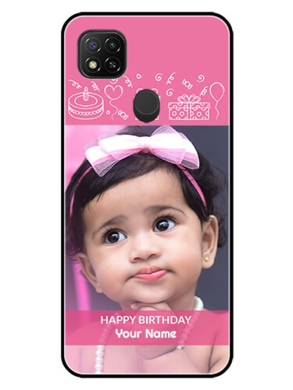 Custom Xiaomi Redmi 10A Photo Printing on Glass Case - with Birthday Line Art Design