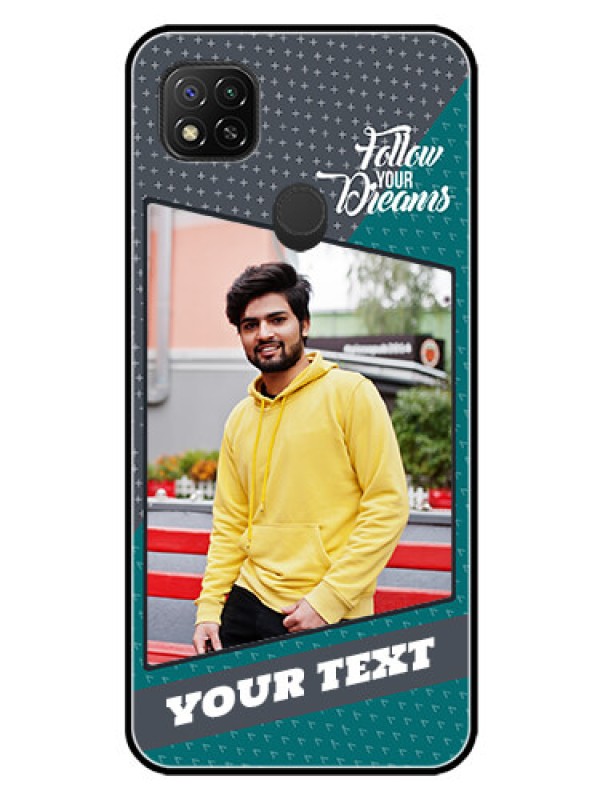 Custom Xiaomi Redmi 10A Personalized Glass Phone Case - Background Pattern Design with Quote