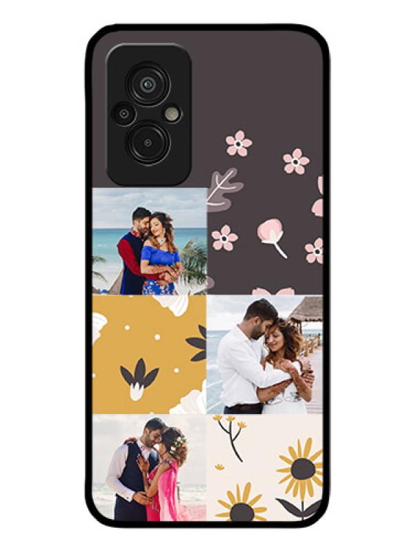 Custom Xiaomi Redmi 11 Prime 4G Photo Printing on Glass Case - 3 Images with Floral Design
