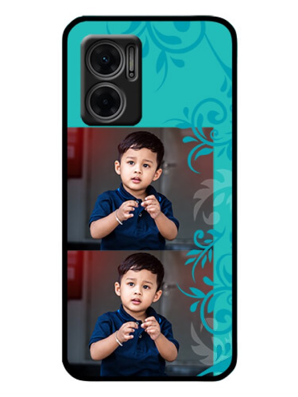 Custom Xiaomi Redmi 11 Prime 5G Personalized Glass Phone Case - with Photo and Green Floral Design