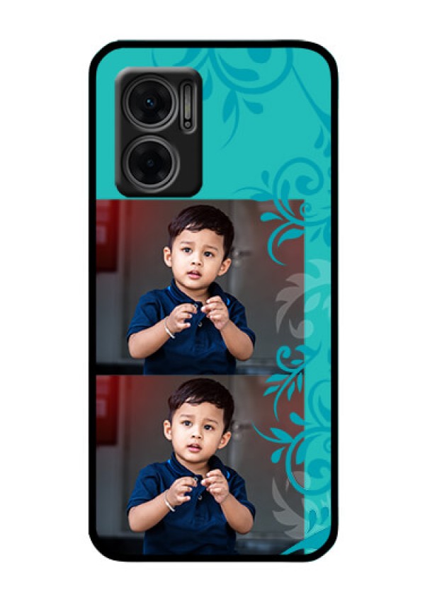 Xiaomi Redmi 11 Prime 5G Personalized Glass Phone Case - with Photo and Green Floral Design