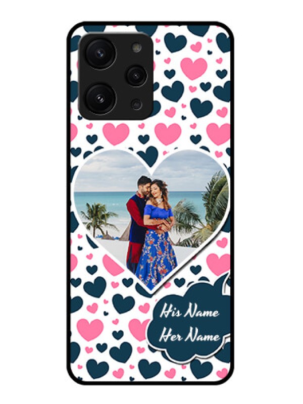 Custom Xiaomi Redmi 12 4G Custom Glass Phone Case - Pink & Blue Heart Design