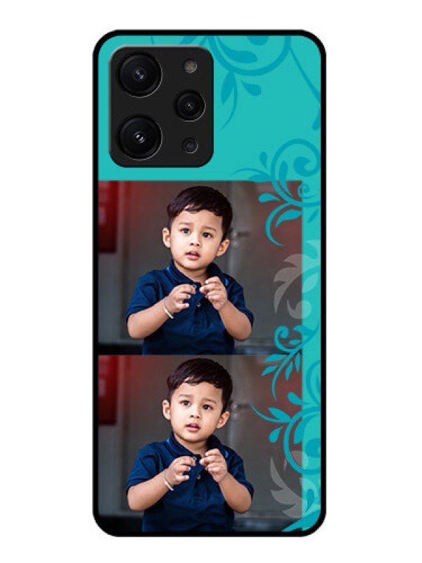 Custom Xiaomi Redmi 12 4G Personalized Glass Phone Case - with Photo and Green Floral Design