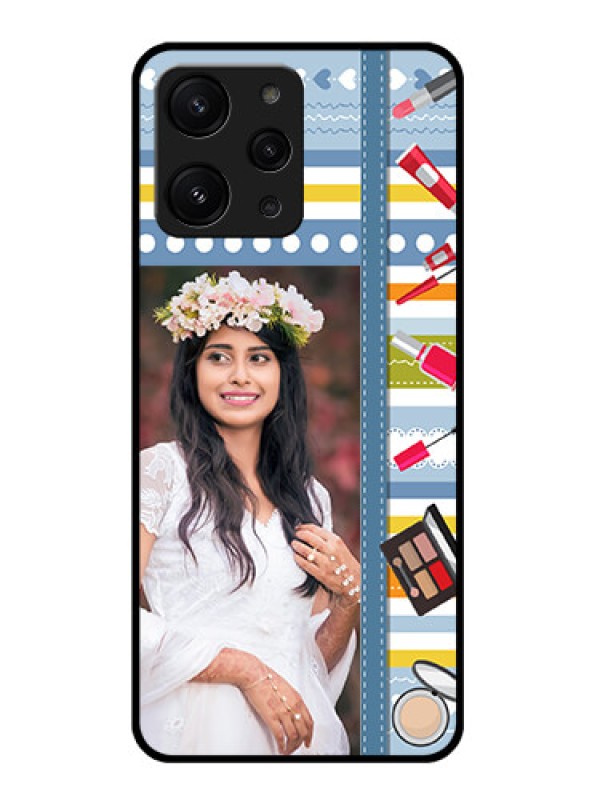 Custom Xiaomi Redmi 12 4G Personalized Glass Phone Case - Makeup Icons Design