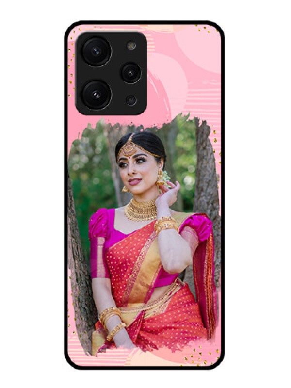 Custom Xiaomi Redmi 12 4G Personalized Glass Phone Case - Gold Glitter Splash Design