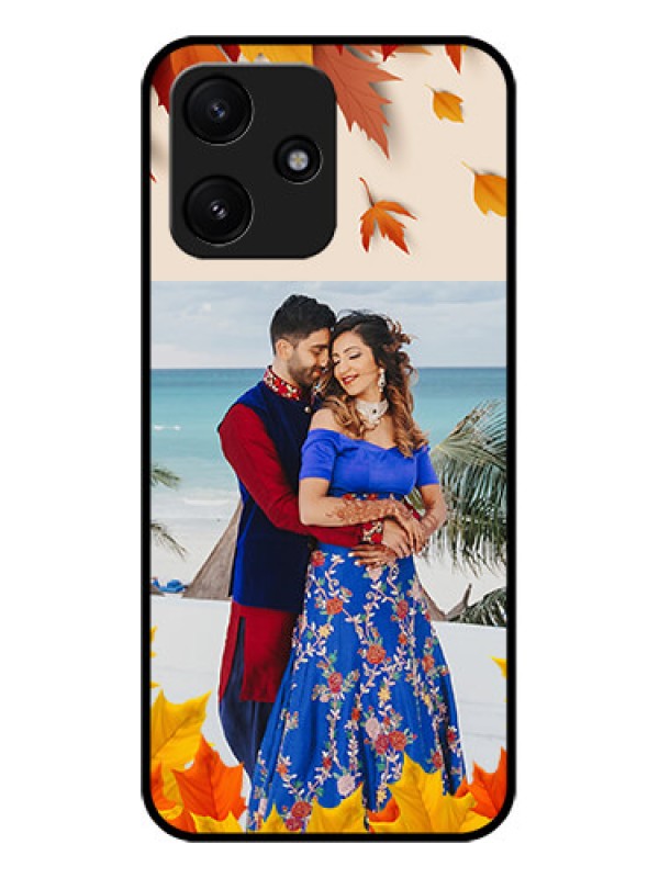 Custom Xiaomi Redmi 12 5G Photo Printing on Glass Case - Autumn Maple Leaves Design