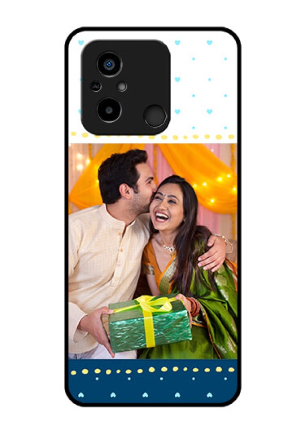 Xiaomi Redmi 12C Personalized Glass Phone Case - White and Blue Abstract Design