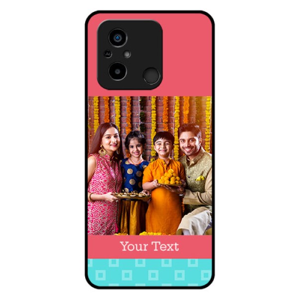 Xiaomi Redmi 12C Personalized Glass Phone Case - Peach & Blue Color Design