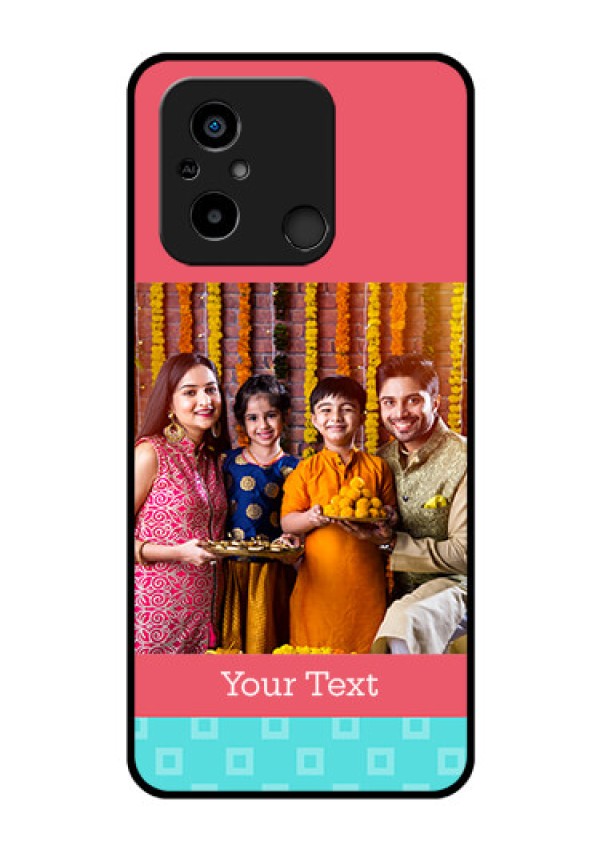 Xiaomi Redmi 12C Personalized Glass Phone Case - Peach & Blue Color Design