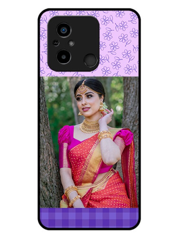 Custom Xiaomi Redmi 12C Custom Glass Phone Case - Purple Floral Design