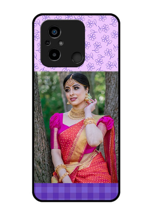 Xiaomi Redmi 12C Custom Glass Phone Case - Purple Floral Design
