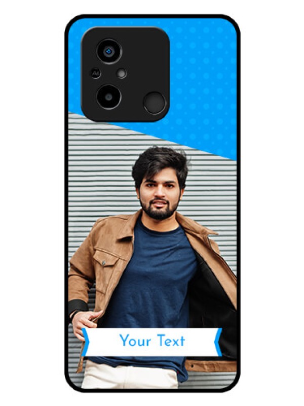 Custom Xiaomi Redmi 12C Photo Printing on Glass Case - Simple Blue Color Design