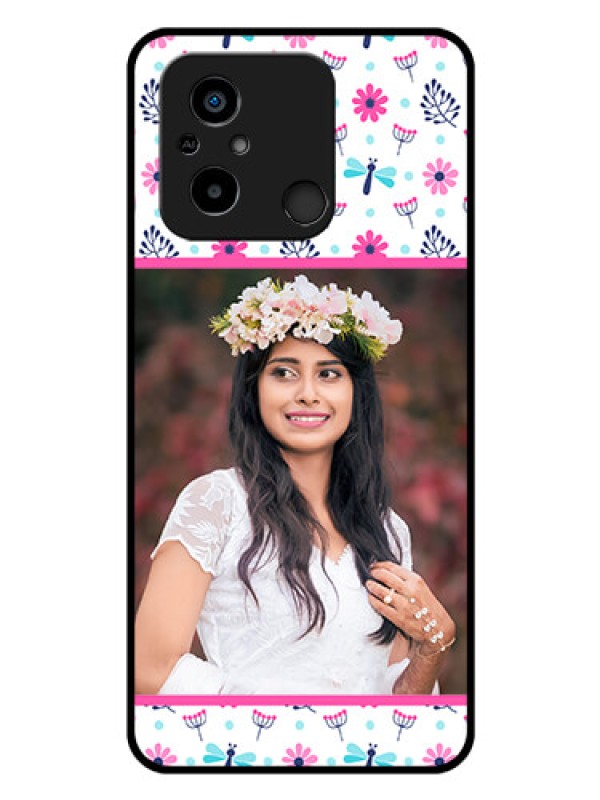 Custom Xiaomi Redmi 12C Photo Printing on Glass Case - Colorful Flower Design