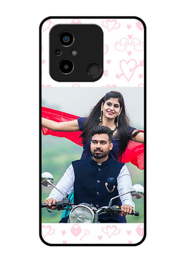 Xiaomi Redmi 12C Custom Glass Mobile Case - Pink Flying Heart Design