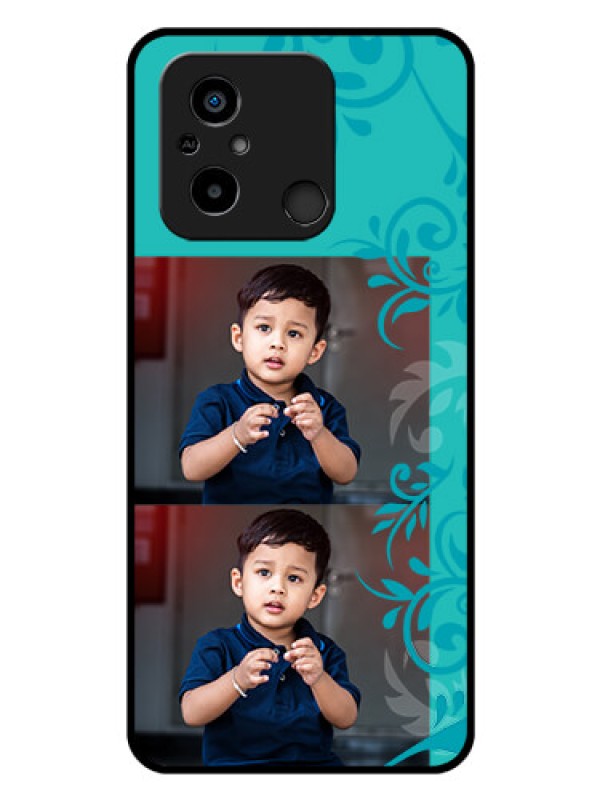Custom Xiaomi Redmi 12C Personalized Glass Phone Case - with Photo and Green Floral Design
