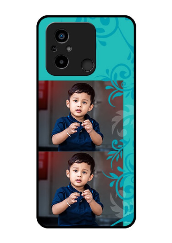 Xiaomi Redmi 12C Personalized Glass Phone Case - with Photo and Green Floral Design