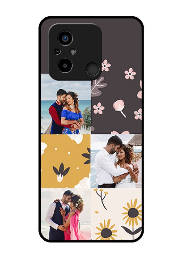 Xiaomi Redmi 12C Photo Printing on Glass Case - 3 Images with Floral Design