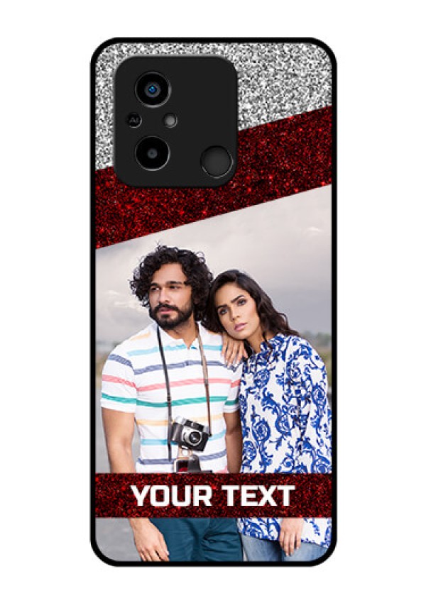 Xiaomi Redmi 12C Personalized Glass Phone Case - Image Holder with Glitter Strip Design