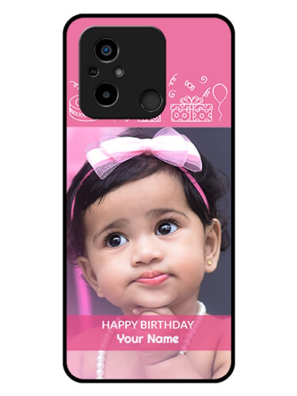 Custom Xiaomi Redmi 12C Photo Printing on Glass Case - with Birthday Line Art Design