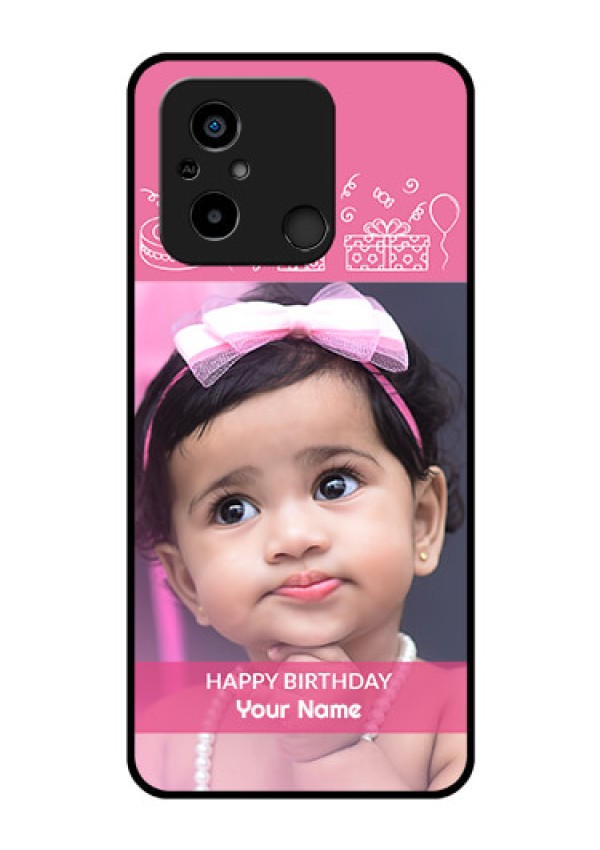 Xiaomi Redmi 12C Photo Printing on Glass Case - with Birthday Line Art Design