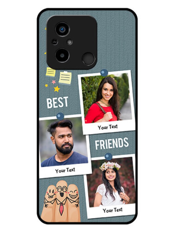 Custom Xiaomi Redmi 12C Personalized Glass Phone Case - Sticky Frames and Friendship Design