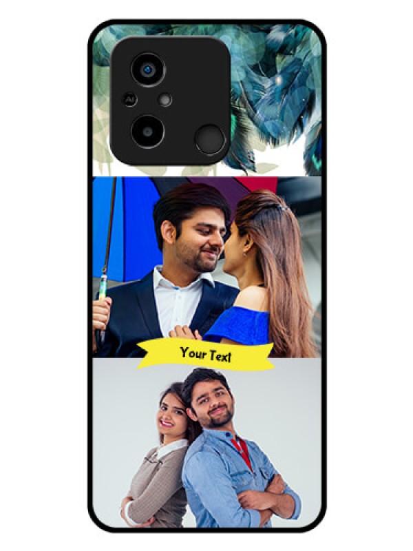 Custom Xiaomi Redmi 12C Personalized Glass Phone Case - Image with Boho Peacock Feather Design