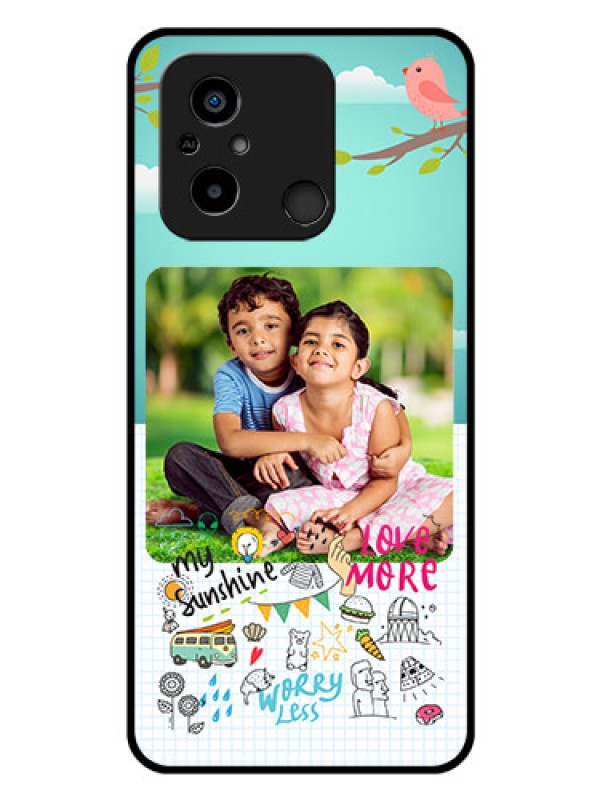 Custom Xiaomi Redmi 12C Photo Printing on Glass Case - Doodle love Design