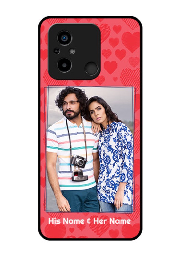 Xiaomi Redmi 12C Photo Printing on Glass Case - with Red Heart Symbols Design