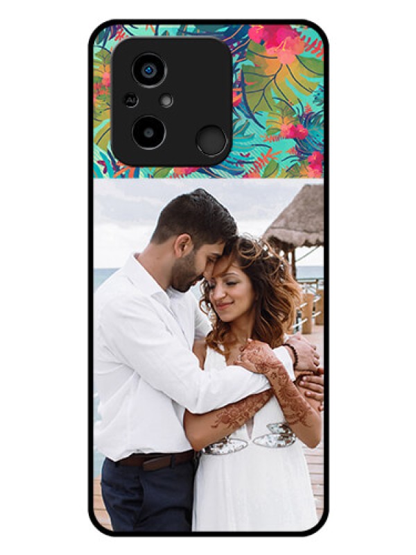 Custom Xiaomi Redmi 12C Photo Printing on Glass Case - Watercolor Floral Design