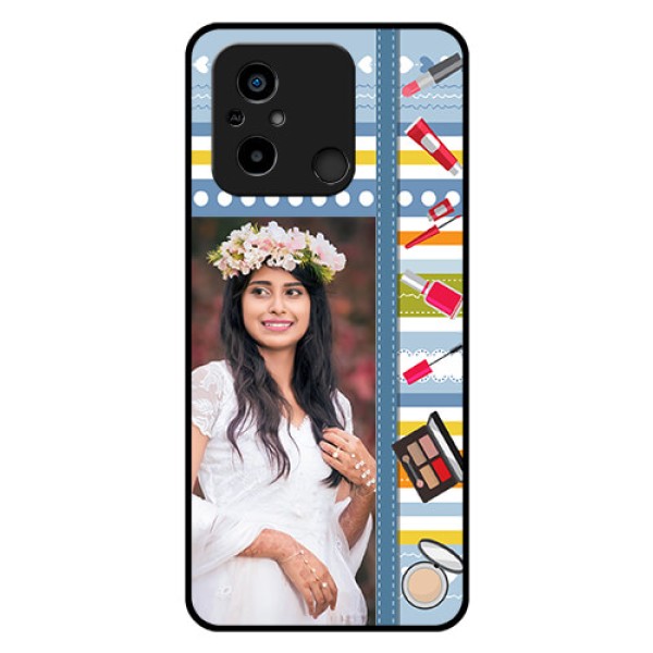 Xiaomi Redmi 12C Personalized Glass Phone Case - Makeup Icons Design