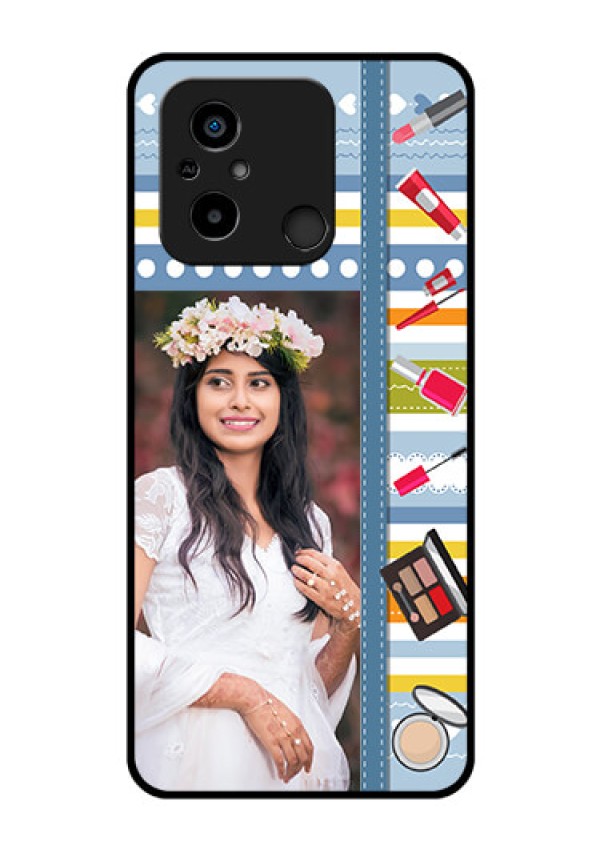 Xiaomi Redmi 12C Personalized Glass Phone Case - Makeup Icons Design