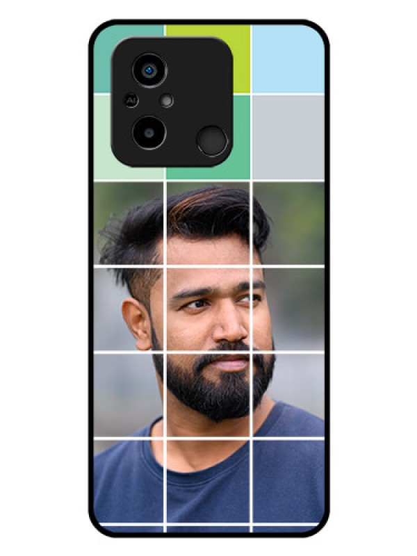 Custom Xiaomi Redmi 12C Photo Printing on Glass Case - with white box pattern