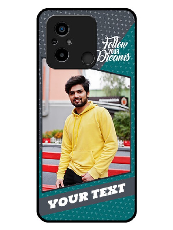 Custom Xiaomi Redmi 12C Personalized Glass Phone Case - Background Pattern Design with Quote