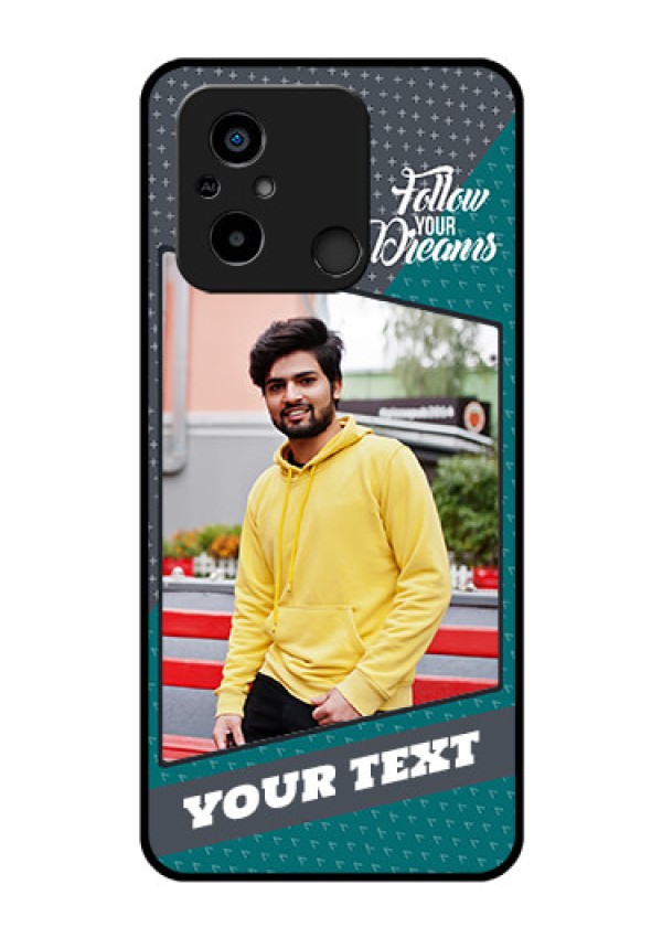 Xiaomi Redmi 12C Personalized Glass Phone Case - Background Pattern Design with Quote