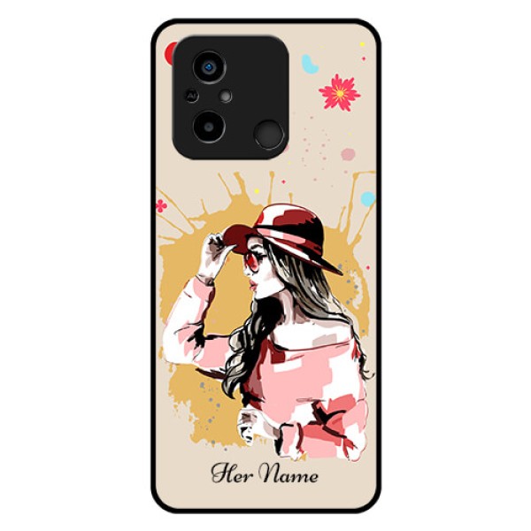 Xiaomi Redmi 12C Photo Printing on Glass Case - Women with pink hat Design Xiaomi Redmi 12C Photo Printing on Glass Case - Women with pink hat Design