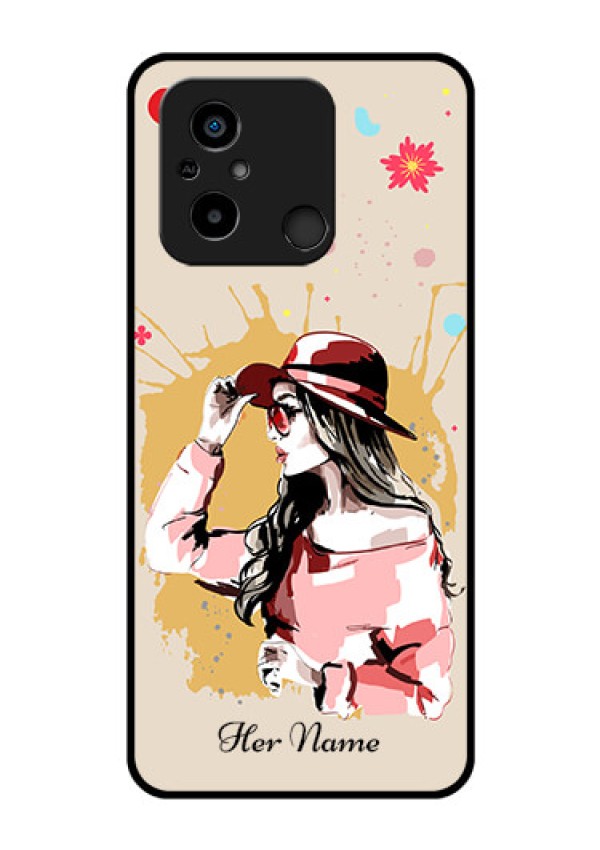 Xiaomi Redmi 12C Photo Printing on Glass Case - Women with pink hat Design