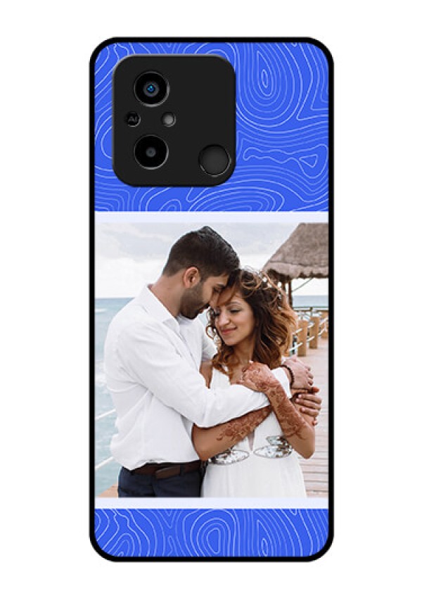 Xiaomi Redmi 12C Custom Glass Mobile Case - Curved line art with blue and white Design