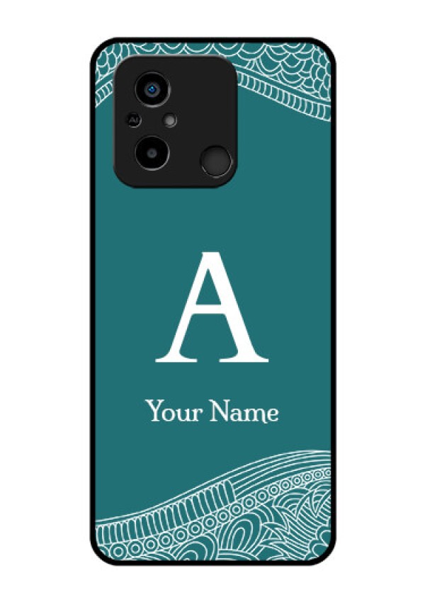 Xiaomi Redmi 12C Personalized Glass Phone Case - line art pattern with custom name Design