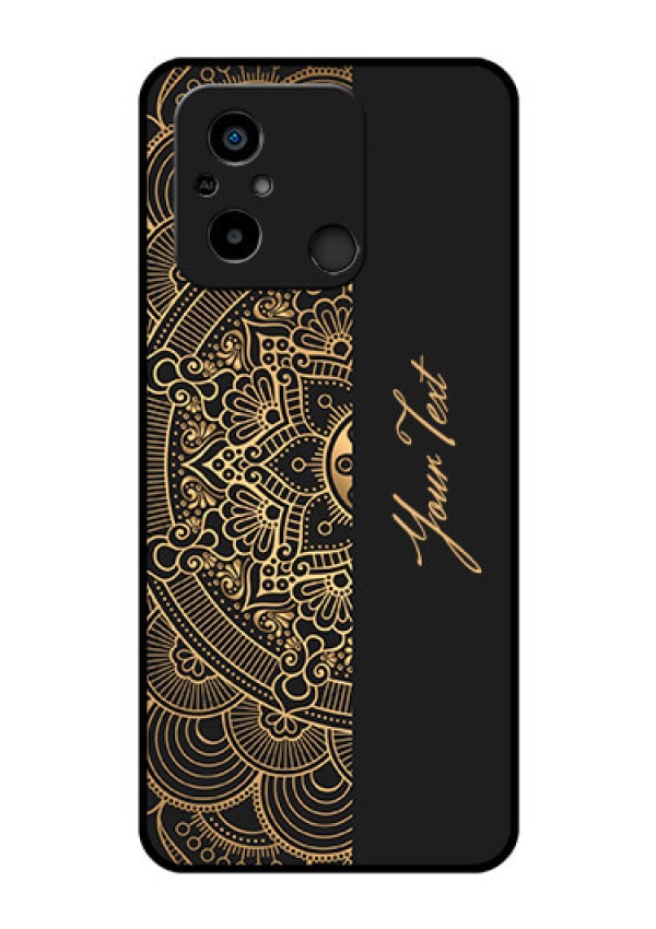 Xiaomi Redmi 12C Photo Printing on Glass Case - Mandala art with custom text Design