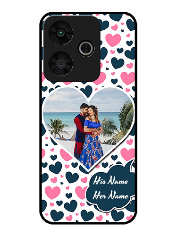 Custom Redmi 13 5G Custom Glass Phone CasePink and Blue Heart Design