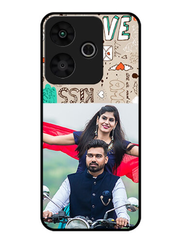 Custom Redmi 13 5G Custom Glass Phone CaseLove Doodle Pattern