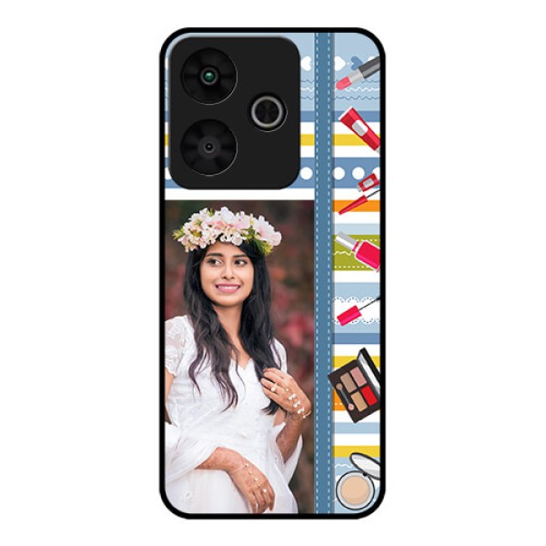Redmi 13 5G Custom Glass Phone CaseMakeup Icons Design