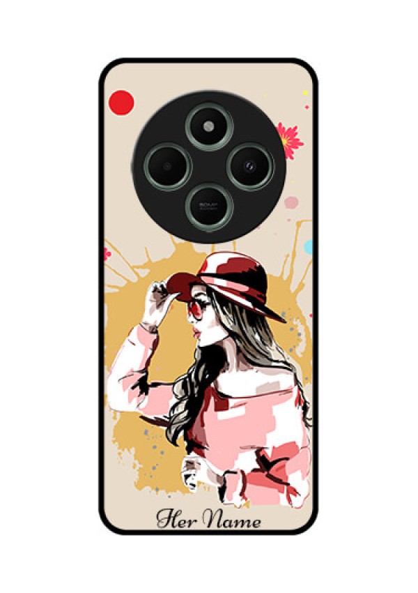 Redmi 14c 5G Custom Glass Phone Case - Women With Pink Hat Design