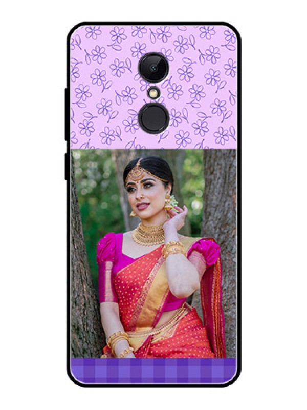 Custom Redmi 5 Custom Glass Phone Case  - Purple Floral Design