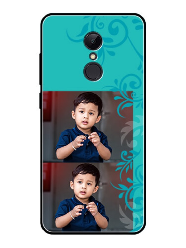 Custom Redmi 5 Personalized Glass Phone Case  - with Photo and Green Floral Design 