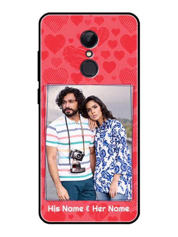 Custom Redmi 5 Photo Printing on Glass Case  - with Red Heart Symbols Design